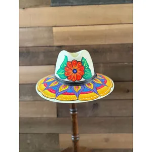 Hand Painted Floral Fedora Hat Colorful Boho Festival Statement Hat thumbnail 4