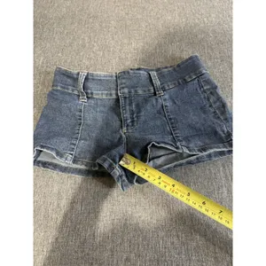 H&M Divided Women's Stretch Blue Jean Y2K Style Low Rise Micro Mini Shorts Sz 6 thumbnail 4