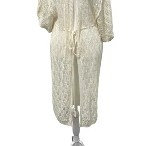 POL Crochet Ivory Beach Cover‎ Up Kimono Cardigan Tassel Tie Waist Size S NWOT thumbnail 10