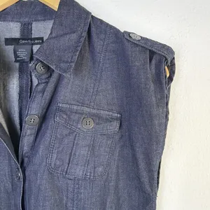 Calvin Klein Collared Denim Shirt jean Dress Sleeveless Y2K small retro 80's NWT thumbnail 2