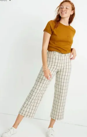 Madewell Slim Emmit Wide Leg Crap Pants Beige Black Striped 28 thumbnail 1