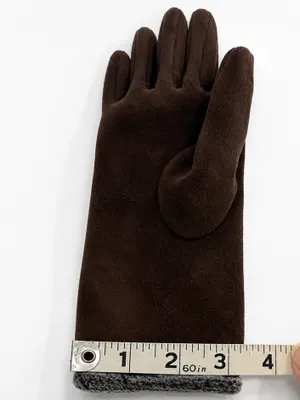 ONE SIZE Brown Faux Suede Fleece Lined Winter Gloves Button Cuff thumbnail 4