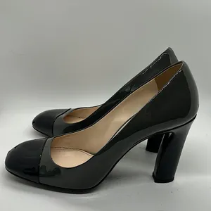Prada Authenticated Black/Dark Gray Leather High Heels Shoes *Sz 37.5/US Sz 7.5* thumbnail 5