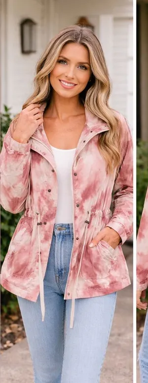 Maurice's Tie-Dye Pink Anorak Jacket with Drawstring Waist - Women thumbnail 1