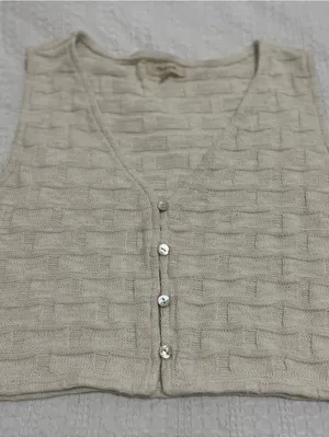 Madewell Sleeveless V-Neck Cropped Tank Top Vest in Creamy White Sz L thumbnail 2