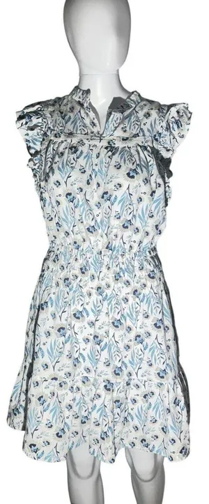 Universal Thread Blue Floral Ruffle Dress | Cotton Linen Blend | Size M thumbnail 1