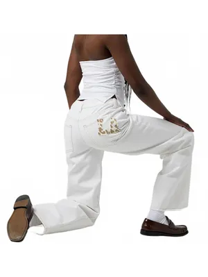 Pacsun Casey Low Rise Baggy Jeans Leopard LA & Heart Patch White NWT Tirza Sz 24 thumbnail 3