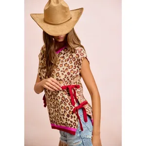 BiBi Leopard Pattern Side Tied Sweater Vest Top thumbnail 15