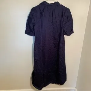 DO + BE Women's Size XS Short Puff Sleeve Shirt Dress Midi Button Down Navy Blue thumbnail 11