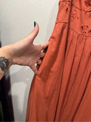 American Eagle Catie Corset Eyelet Midi Dress Terracotta L NWOT thumbnail 4