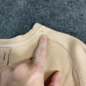 We The Free Free People Tan Waffle Knit Thermal‎ Long Sleeve Lettuce Hem Top M thumbnail 6