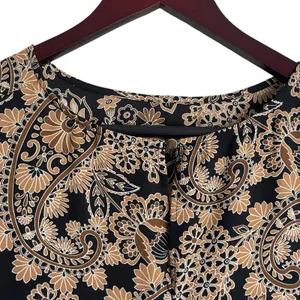 Cato Women Tunic Top 14/16 Tan Black Floral Dramatic Hem Boho Artsy‎ Whimsygoth thumbnail 4