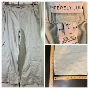 Sincerely Jules‎ Women Linen Blend Wide Leg Cargo Pants Beige Sz L Beachy Resort thumbnail 2