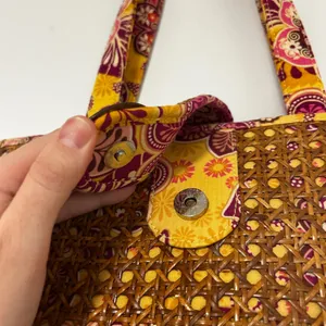 Vera Bradley Paisley Rattan Straw Wicker‎ Weave Tote Bag Floral Yellow Boho thumbnail 5
