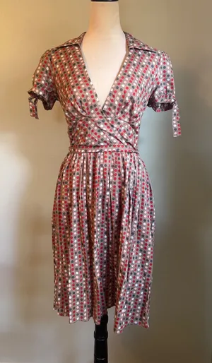 Y2K Polka Dot Wrap Dress Short Sleeve Retro Rockabilly Cotton colorful dainty S thumbnail 1