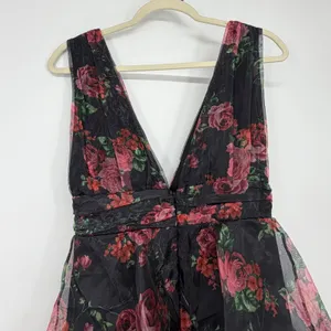 Lulus Black Floral Tiered Ruffle‎ Maxi Dress Sleeveless V-Neck Small NWT thumbnail 4