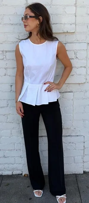 Vtg White cotton blouse with peplum detail Size M #peplum #workwear #officesiren thumbnail 1