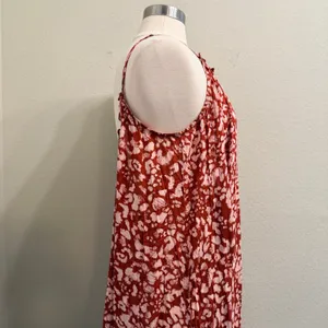 Anthropologie Low Back Flounced Maxi Lounge Dress‎ Size Large Rust Brown Floral thumbnail 14