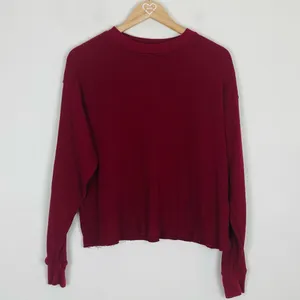 Brandy Melville burgundy red waffle knit slightly cropped thermal top. thumbnail 2