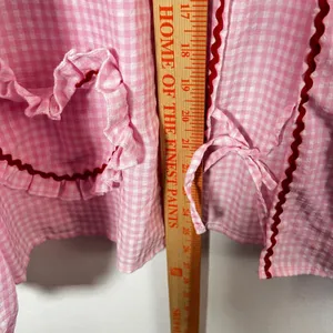 Pink Patchwork Cardigan Top‎ Womens XL Gingham Heart Pocket Cottagecore Milkmaid thumbnail 5