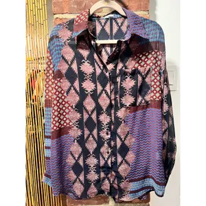 Glamorous 70s Style Boho Western Patchwork Sheer Blouse Size 10 thumbnail 2