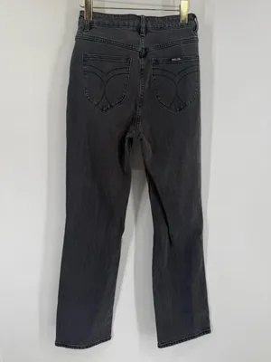 Rollas Original Straight Black High Rise Distressed‎ Denim Jeans size 27 thumbnail 5