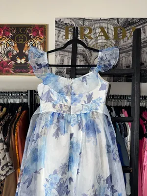 Lulus Sweet Composure Blue Floral Organza Off Shoulder Midi Dress Medium New NWT thumbnail 13