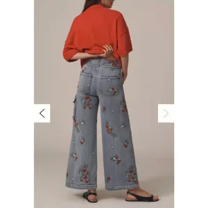Anthropologie Driftwood Olivia High Rise Cargo Jeans Sz 33 Strawberries Wide Leg thumbnail 6