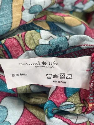Natural Life Floral Mini Dress Womens M Pink Blue Boho Rayon Short Sleeve Hippie thumbnail 6