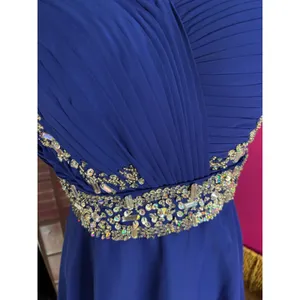 Royal Blue Rhinestone Embellished Chiffon Cocktail Homecoming‎ Dress Cap Sleeve thumbnail 5