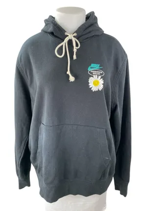 Nike Black Floral Embroidered Hooded Hoodie Long Sleeve Sweatshirt Top Size XL thumbnail 1