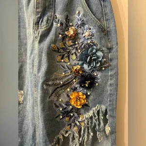 Floral fringe jeans skirt size S thumbnail 3