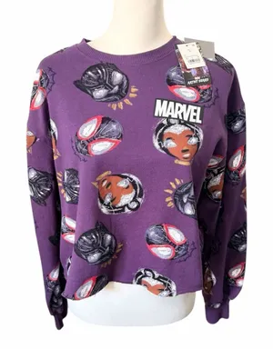 Marvel Crop Sweatshirt Purple Medium Black Panther thumbnail 1