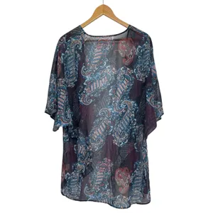 Paisley Sheer Kimono Cardigan‎ XL Blue Purple Boho Open Front Layering Top thumbnail 2