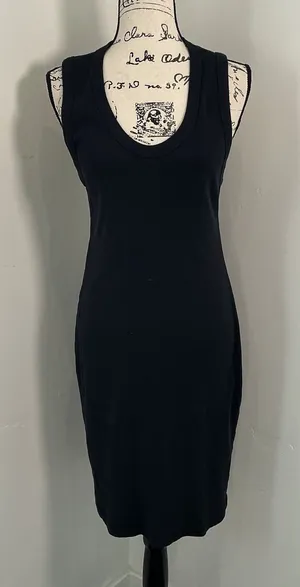 James Perse Standard Ribbed Tank Dress Black Scoop Neck Cotton Midi Size 2 thumbnail 1