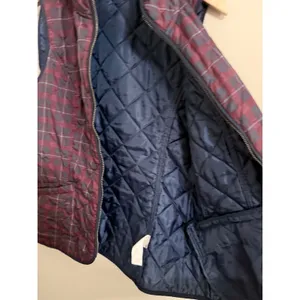 Talbots Quilted Puffer Vest Womens Small Plum Navy Plaid Full Zip Stand Collar thumbnail 5