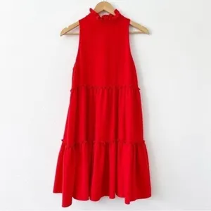 Elliatt Red Ruffle High Neck Sleeveless Tiered Holiday Wedding Swing Mini Dress thumbnail 3