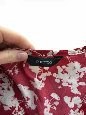 Dokotoo Women Size XL Red Floral Long Sleeve V-Neck Crochet Trim Babydoll Dress thumbnail 6