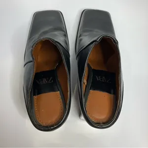 Zara square toe‎ block heel mules black leather size 36 thumbnail 8