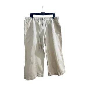 Liz‎ Claiborne Linen Blend Drawstring Crop Pants Beige Womens Large Wide Leg thumbnail 2