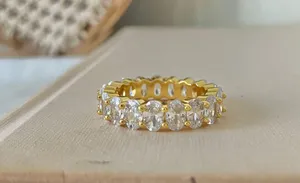Oval Cut Eternity Band Gold Clear “Lacey” Wedding Engagement Promise Classic Jewelry thumbnail 4