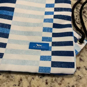 Scout Drawstring Backpack Unisex OS Blue White Geometric Stripe Cinch Bag Pocket thumbnail 2
