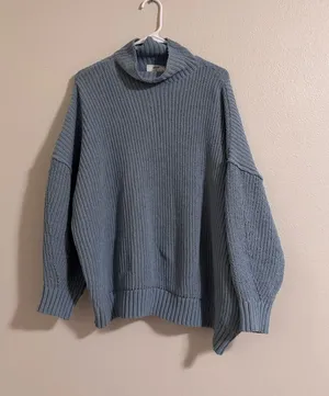 Aerie Ribbed Turtleneck Sweater in Dusty Blue thumbnail 1
