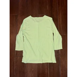 Chico's Henley Top Size L Green Ribbed Pima‎ Cotton 3/4 Sleeve Casual Classic thumbnail 6