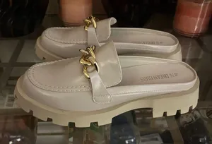 Dream Pairs Cream Gold Mules with Chunky Sole thumbnail 1