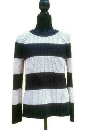💗 Zara Knit chunky tan and black striped sweater thumbnail 1