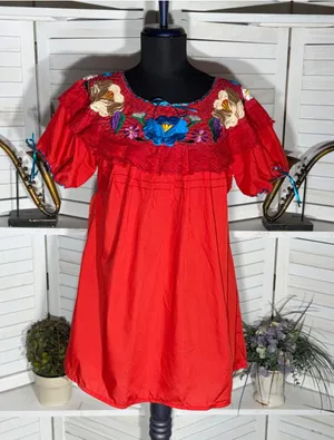 Vintage Mexican mini dress retro 70s boho hippie embroidered festival cottage M thumbnail 1