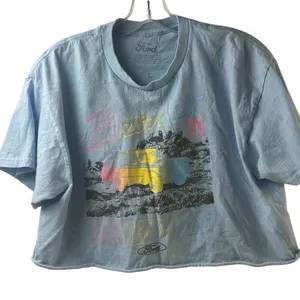 Vintage '94 Ford Bronco Built Wild Graphic T-Shirt Women’s Cropped L‎ Blue thumbnail 1