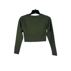 Offline by Aerie S Army Green Seamless Ribbed Long Sleeve Cropped Top thumbnail 2