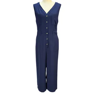 A New Day M Button Front Utility Jumpsuit Navy Blue Coastal Summer Officewear thumbnail 2